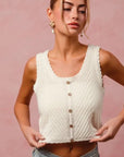 Chevron Pattern Buttoned Front Lightweight Tank Top