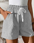 Stripe Lace-Up Elastic Waist Pocketed Shorts