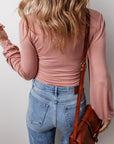Fuchsia Elegant V-Neck Long Sleeve Casual Bodysuit