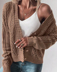 Dark Khaki Open Knit Drop Shoulder Sweater Cardigan