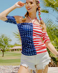BiBi American Flag Off Shoulder With Front Ruched Top