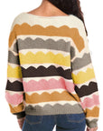 Yellow Wave Striped Balloon Sleeve Drop Shoulder Sweater