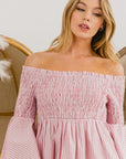 BiBi Smocked Off Shoulder Striped Dress