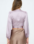 Silky Satin Wrap Crop Top with Tie
