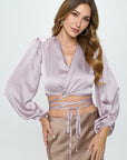 Silky Satin Wrap Crop Top with Tie