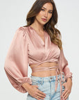 Silky Satin Wrap Crop Top with Tie
