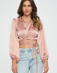 Silky Satin Wrap Crop Top with Tie
