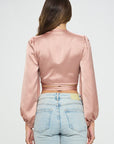 Silky Satin Wrap Crop Top with Tie