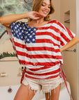 BiBi American Flag Printed Side Ruched Details Knit Top