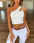 One shoulder drawstring crop top