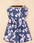 Floral Ruched Strapless Bandeau Pocketed Romper