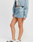 Belted Mini Denim Skirt