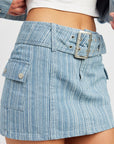 Belted Mini Denim Skirt