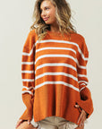 Ribbed Hem Stripe Sweater