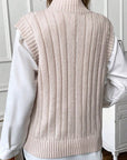 Black Ribbed Trim High Neck Knit Sweater Vest