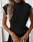 Black Ribbed Trim High Neck Knit Sweater Vest