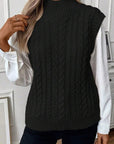Black Ribbed Trim High Neck Knit Sweater Vest