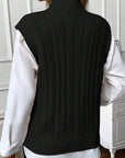 Black Ribbed Trim High Neck Knit Sweater Vest