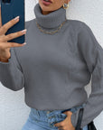 Grey Turtleneck Drop Shoulder Sweater