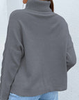 Grey Turtleneck Drop Shoulder Sweater