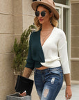 Green and White Batwing Sleeve Sweater