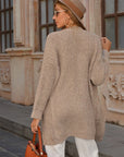 Khaki Solid Open Front Cardigan with Pocket