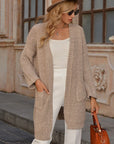 Khaki Solid Open Front Cardigan with Pocket