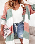 Green Colorblock Stripe Open-Front Cardigan