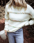 White Crossed Stitch Drop Shoulder Sweater