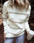 White Crossed Stitch Drop Shoulder Sweater