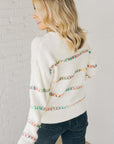 White Crossed Stitch Drop Shoulder Sweater