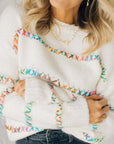 White Crossed Stitch Drop Shoulder Sweater