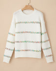 White Crossed Stitch Drop Shoulder Sweater