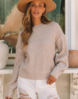 Cable Knit Sleeve Drop Shoulder Sweater