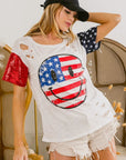 BiBi Fourth Of July Top With Laser Cut And Smile Face