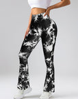 High-Waist Tummy Control Flare Yoga Pants For Women, Tie-Dye Stretch