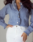 Beau Blue Ruffled Long Sleeve Denim Shirt