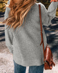 Light Grey Oversized V Neck Drop Shoulder Sweater with Eyelet Detail