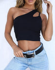 One shoulder drawstring crop top