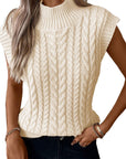 Oatmeal Cable Knit High Neck Sweater Vest