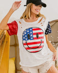 BiBi Fourth Of July Top With Laser Cut And Smile Face