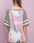 BiBi Tiedye French Terry with Leopard Sleeve Top