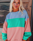 Blossom Colorblock Patchwork Drop Shoulder Sweatshirt