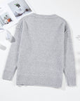 Light Grey Oversized V Neck Drop Shoulder Sweater with Eyelet Detail