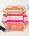 Yellow Wave Striped Balloon Sleeve Drop Shoulder Sweater
