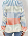 Pink Colorblock Textured Knit Bubble Sleeve Sweater