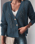 Dark Khaki Open Knit Drop Shoulder Sweater Cardigan