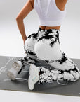 High-Waist Tummy Control Flare Yoga Pants For Women, Tie-Dye Stretch