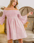 BiBi Smocked Off Shoulder Striped Dress