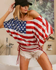 BiBi American Flag Printed Side Ruched Details Knit Top